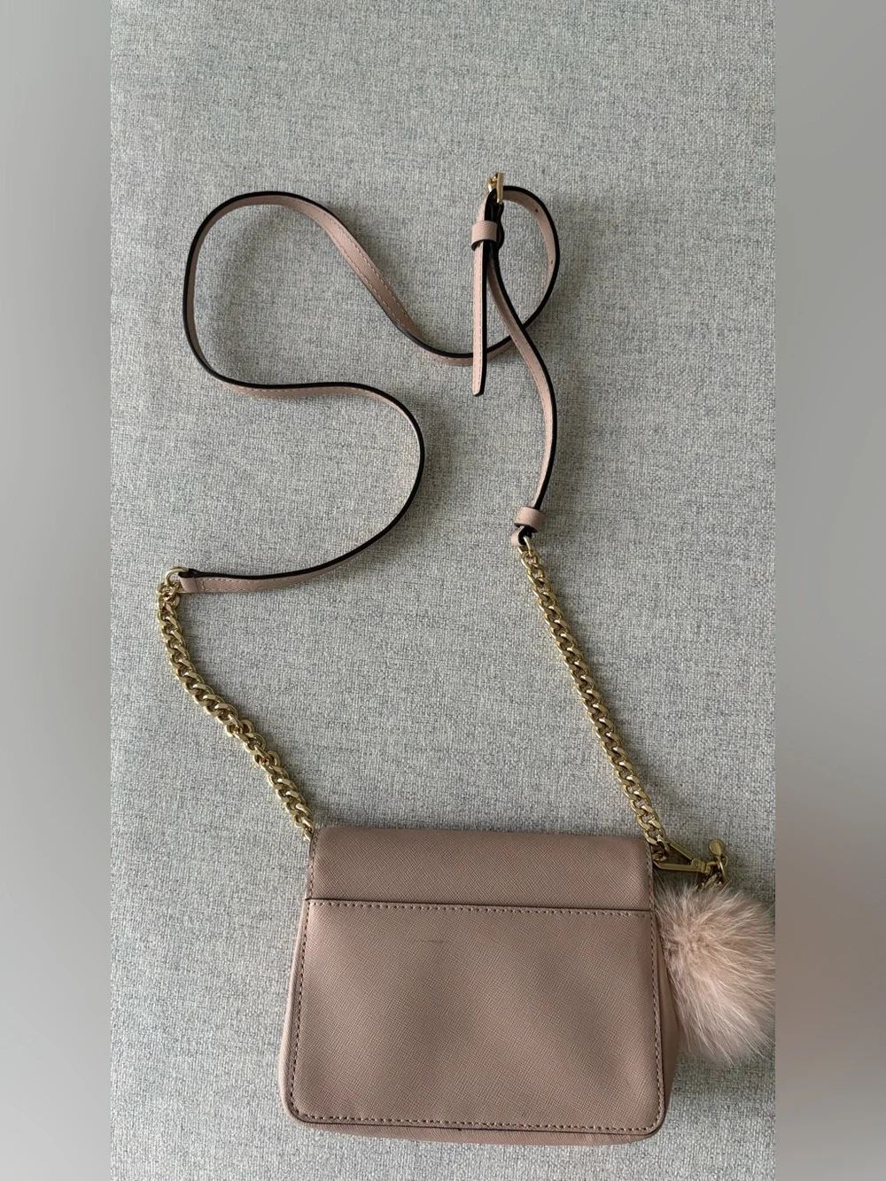 Michael Kors Nude / Blush Pink Leather Crossbody with Gold Chain